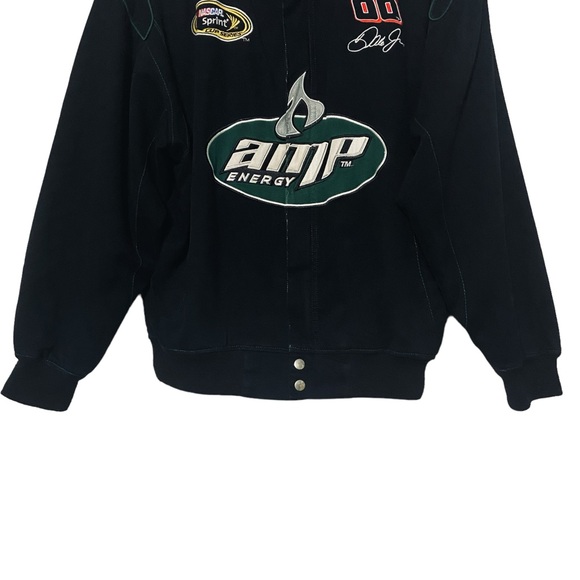 Vtg NASCAR Dale Earnhardt Jr. Racing Jacket AMP Energy #88 Black & Green - Picture 3 of 15